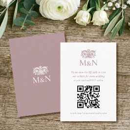 Cartão De Informações RSVP Elegante Código QR Monograma de Casamento Ros