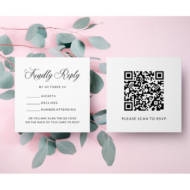 Cartão De Informações RSVP Elegante Simples com código QR | Casamento or (Criador carregado)