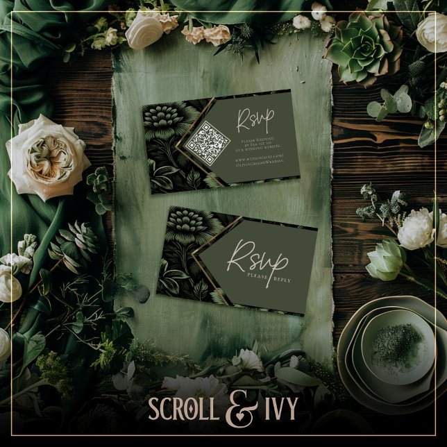 Cartão De Informações RSVP Floral de Quadro Verde Azul e Dourado (Criador carregado)