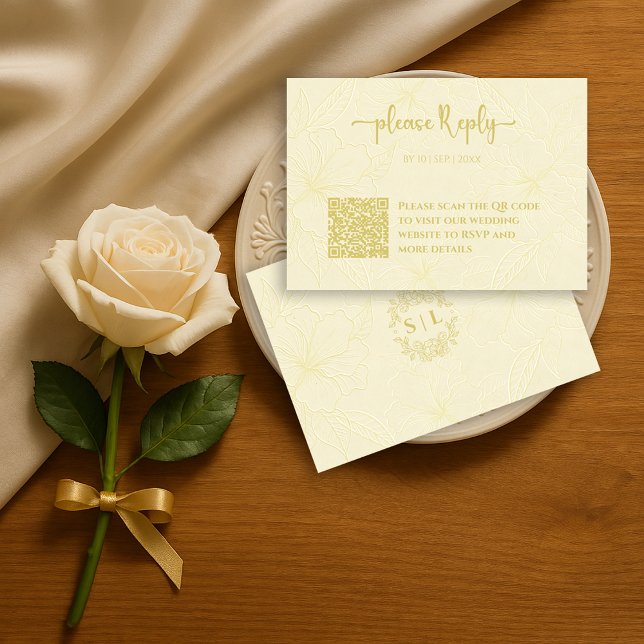 Cartão De Informações RSVP Floral Elegante mínimo | Casamento com código (Criador carregado)