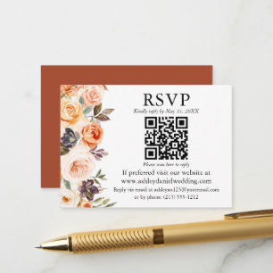 Cartão De Informações RSVP Floral Outono Aquarela Terracota QR