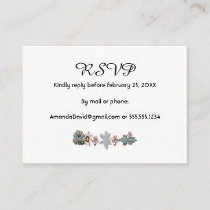 Cartão De Informações RSVP flores suculentas de casamento brancas