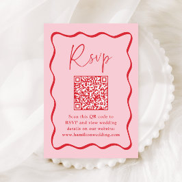 Cartão De Informações RSVP Moderno Código QR com Moldura Ondulada Rosa e
