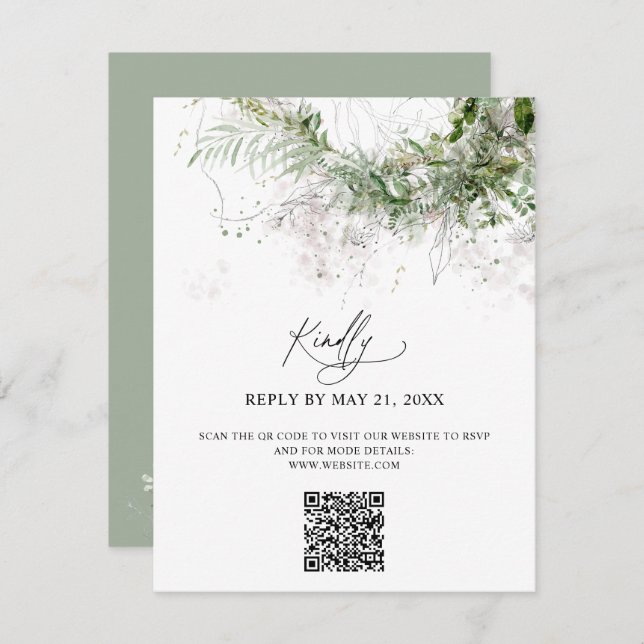 Cartão De Informações RSVP Online Boho Greenery Wedding (Frente/Verso)