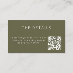 Cartão De Informações RSVP Online com Código QR Minimalista Verde Oliva