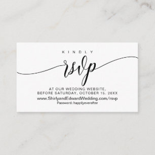 Cartão De Informações RSVP online de casamento, Caligrafia Moderna Preta