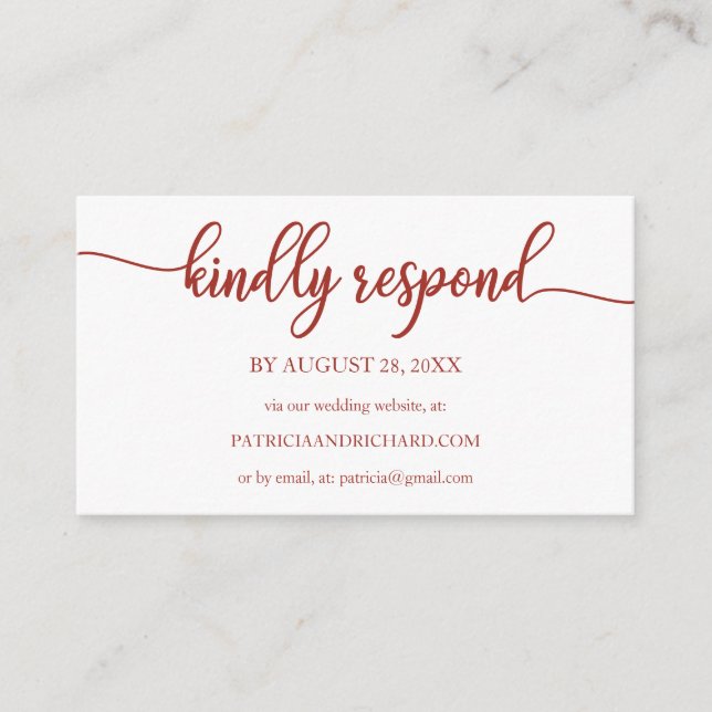 Cartão De Informações RSVP Online de Casamento de Terracotta Calliografi (Frente)