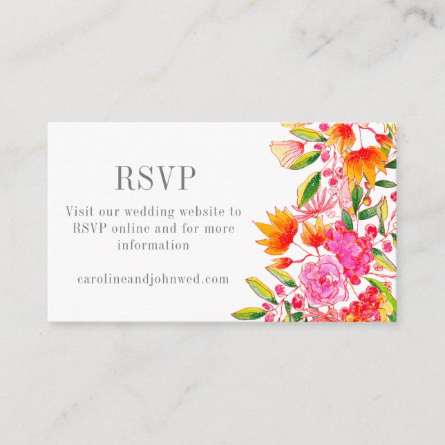 Cartão De Informações RSVP Online de Casamento Floral Laranja Rosa Moder (Frente)