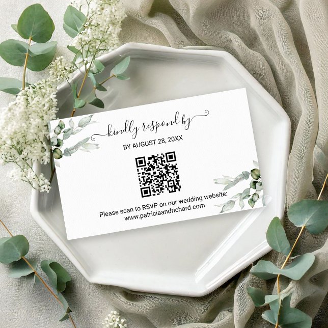 Cartão De Informações RSVP Online de Casamento Verde QR (Criador carregado)