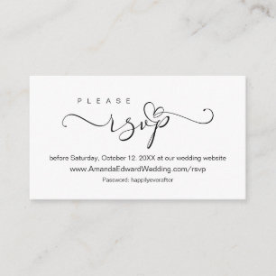 Cartão De Informações RSVP Online Romântico, Preto, Casamento, Lembrete 