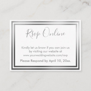 Cartão De Informações RSVP Online Simple Elegant Silver and White