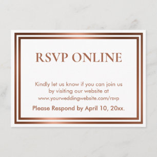 Cartão De Informações RSVP Online Simples Cobre Elegante em Branco