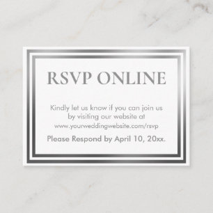 Cartão De Informações RSVP Online Simples Prata Elegante e Branco