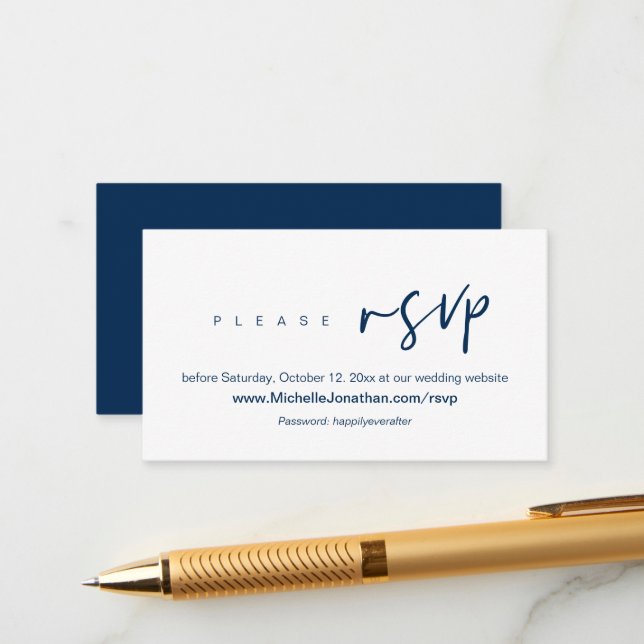 Cartão De Informações RSVP Online, Site de Casamento, Senha, Enc Moderno (Frente/Verso In Situ)