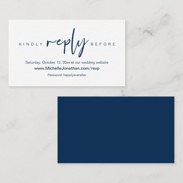 Cartão De Informações RSVP Online, Site de Casamento, Senha, Lembrete   (Frente/Verso)