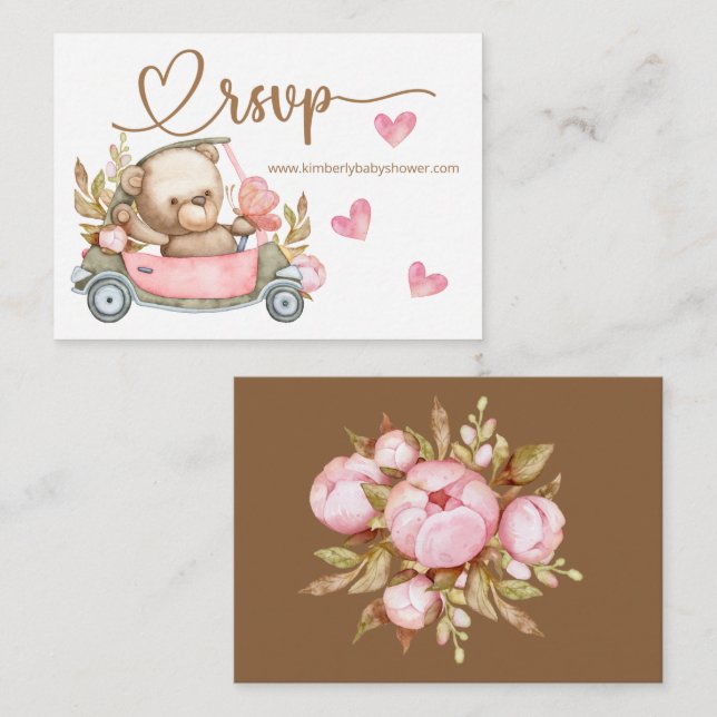 Cartão De Informações RSVP Online Teddy Bear Bear Bear Enclo Chá de fral (Frente/Verso)