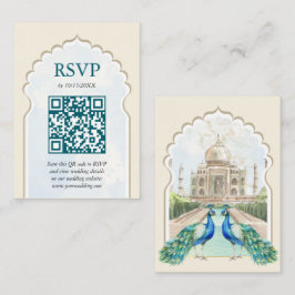 Cartão De Informações RSVP Peacock Taj Mahal Indian Wedding Código QR