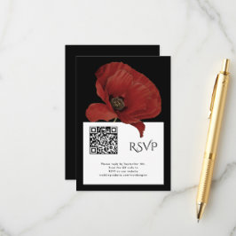 Cartão De Informações RSVP Preto Vermelho Moderno com Casamento de Códig