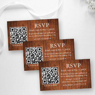 Cartão De Informações RSVP QR Casamento em Madeira Rústica