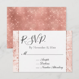 Cartão De Informações RSVP Rosa Champanhe Glam Brilho