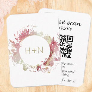 Cartão De Informações RSVP Rosa do Monograma Moderno com Código QR