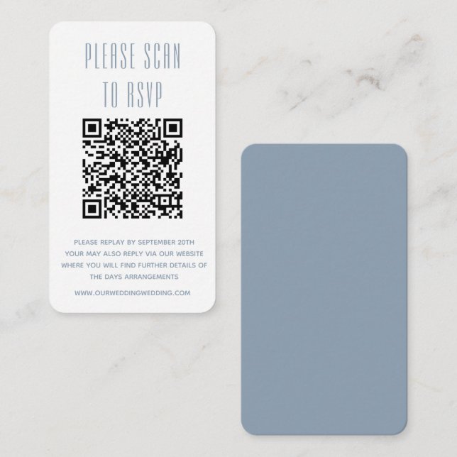 Cartão De Informações RSVP Simples Dusty Blue & White com código QR (Frente/Verso)