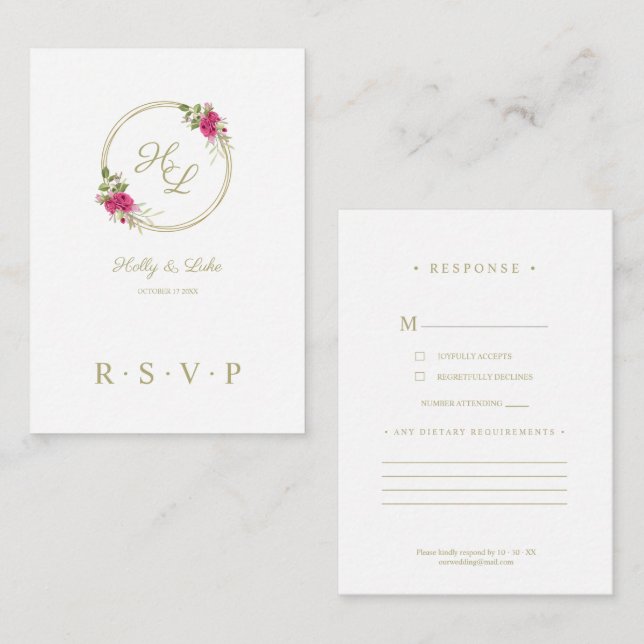 Cartão De Informações RSVP - Terra de Casamento Floral Rosa Sofisticada (Frente/Verso)