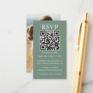 Cartão De Informações RSVP Verde de Foto de Casamento Simples Minimalist
