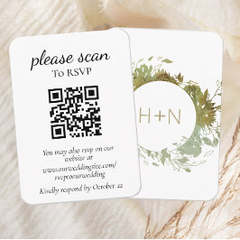 Cartão De Informações RSVP Verde do Monograma Moderno com Código QR