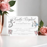 Cartão De Informações RSVP Vintage Alice no País das Maravilhas e Fralda<br><div class="desc">Alice no país das Maravilhas, belamente projetada, em placas de cerâmica RRSP e de fralda. Perfeito para uma festa de chá de fraldas na Terra das Maravilhas. O design apresenta uma mistura de nossos próprios florais originais desenhados à mão e trabalho de arte. Restauramos meticulosamente as ilustrações da safra da...</div>