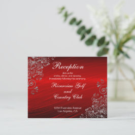 Cartão De Informações Ruby Red Cinza Swirls Recepção de casamento Convit