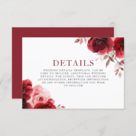 Cartão De Informações Ruby Red Wine Luxe Radiant Floral Casamento