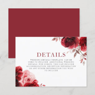 Cartão De Informações Ruby Red Wine Luxe Radiant Floral Casamento