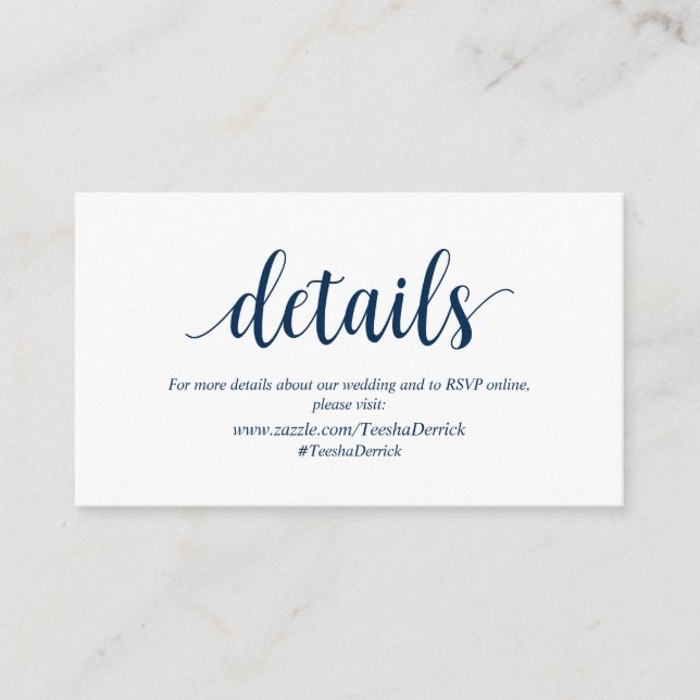 Cartão De Informações Russo moderno, azul Marinho, Detalhes do Casamento (Frente)