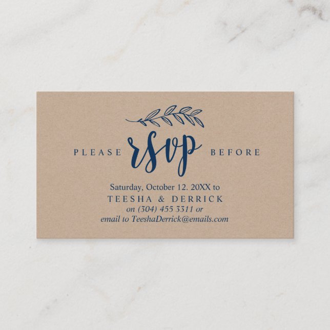 Cartão De Informações Russo Moderno, Azul Marinho, RSVP Festa de casamen (Frente)