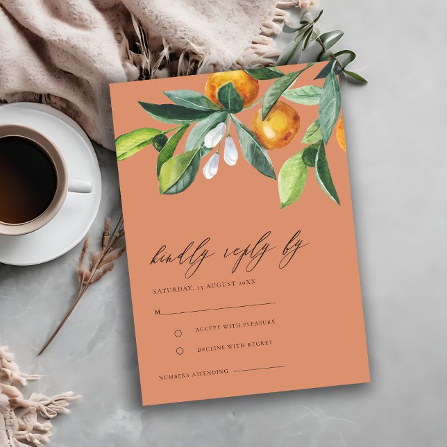 Cartão De Informações Rust Citrus Orange Boho Weding RSVP (Criador carregado)