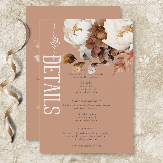 Cartão De Informações Rust Cream Russo e Brown Fall Detalhes Florais (Rustic Rust Cream & Brown Fall Floral Details Enclosure Card)