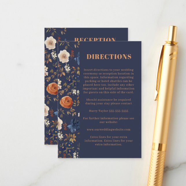 Cartão De Informações Rust Rust Blue Recepções Casamento (Frente/Verso In Situ)