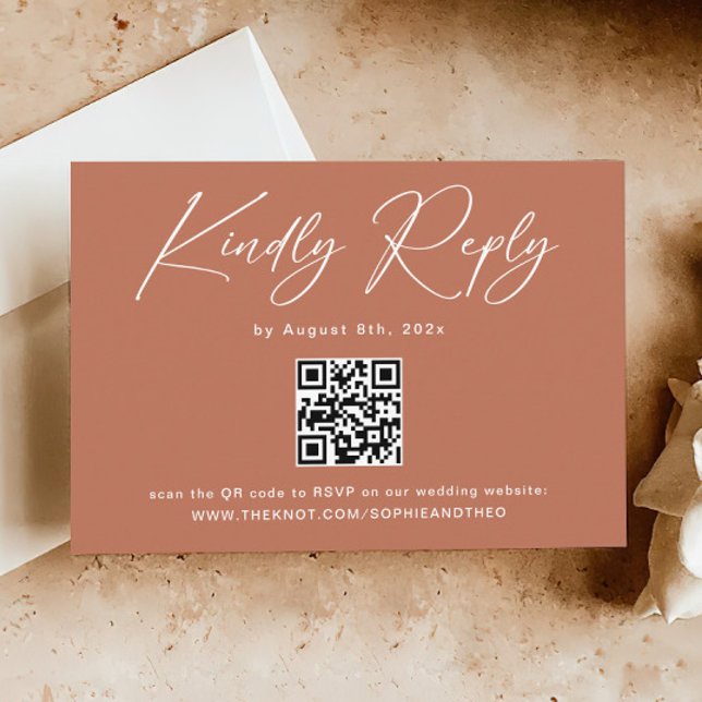 Cartão De Informações Rust Terracotta Wedding RSVP Código QR (Criador carregado)