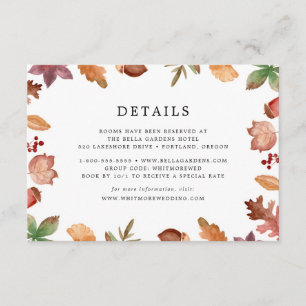 Cartão De Informações Rustic Autumn Deixa Detalhes do Casamento outono
