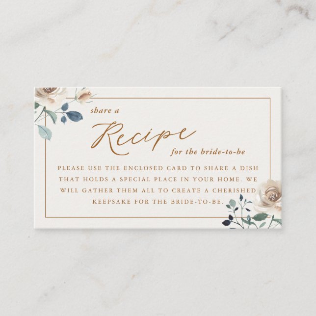 Cartão De Informações Rustic Autumn Floral Bridal Shower Recipe Request (Frente)