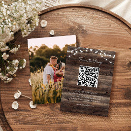 Cartão De Informações Rustic Barn Wood Weding Código QR RSVP