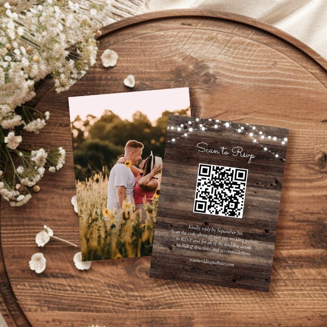Cartão De Informações Rustic Barn Wood Weding Código QR RSVP (Criador carregado)