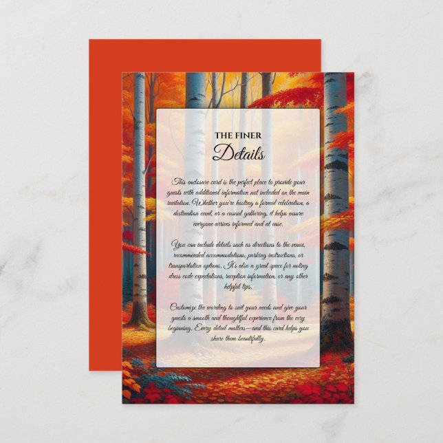 Cartão De Informações Rustic Birch Tree Fall Wedding (Frente/Verso)