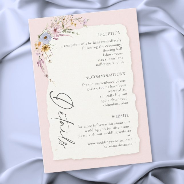 Cartão De Informações Rustic Blush Pink Romantic Wildflower Wedding (Rustic Blush Pink Romantic Wildflower Wedding Enclosure Card)