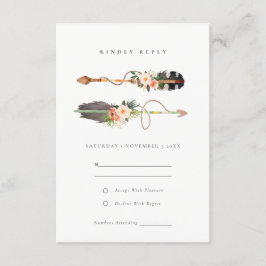 Cartão De Informações Rustic Boho Feather Floral Arrow Weding RSVP