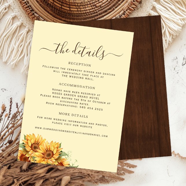 Cartão De Informações Rustic boho floral barn wood wedding guest details (Criador carregado)