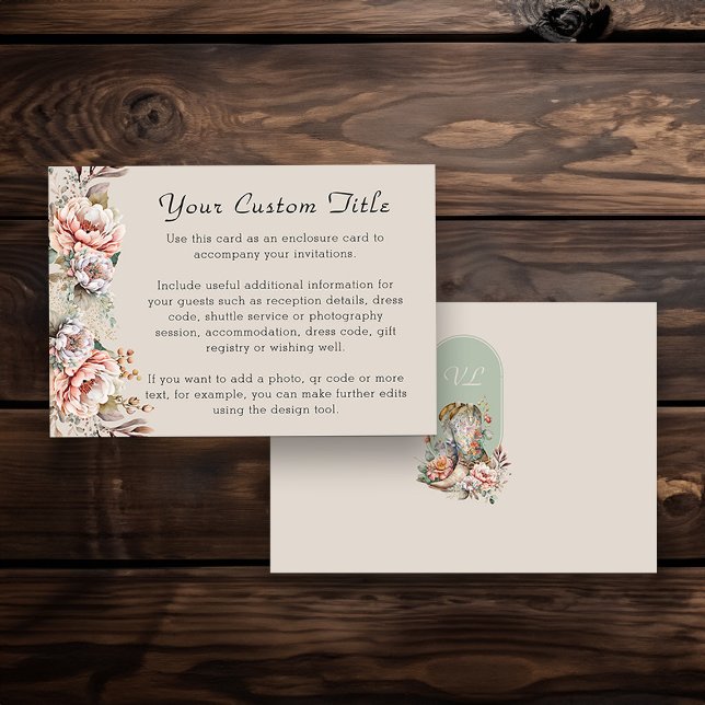 Cartão De Informações Rustic Boho Floral Western Boots Personalizado (Custom reception / enclosure card from my Boho Floral Cowgirl Boots Quinceanera Collection
)