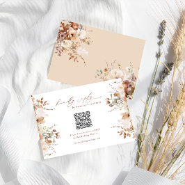 Cartão De Informações Rustic Boho Garden Flowers Casando Código QR RSVP