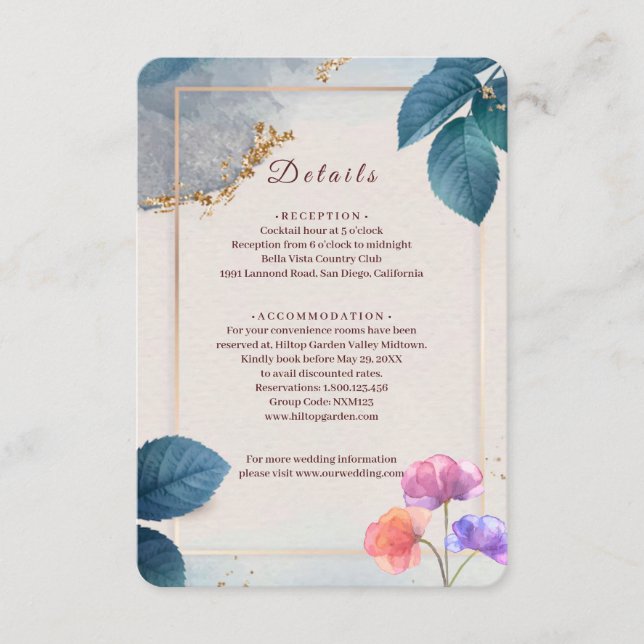 Cartão De Informações Rustic Botanical Wedding Enclosure Card | Elegant  (Frente)